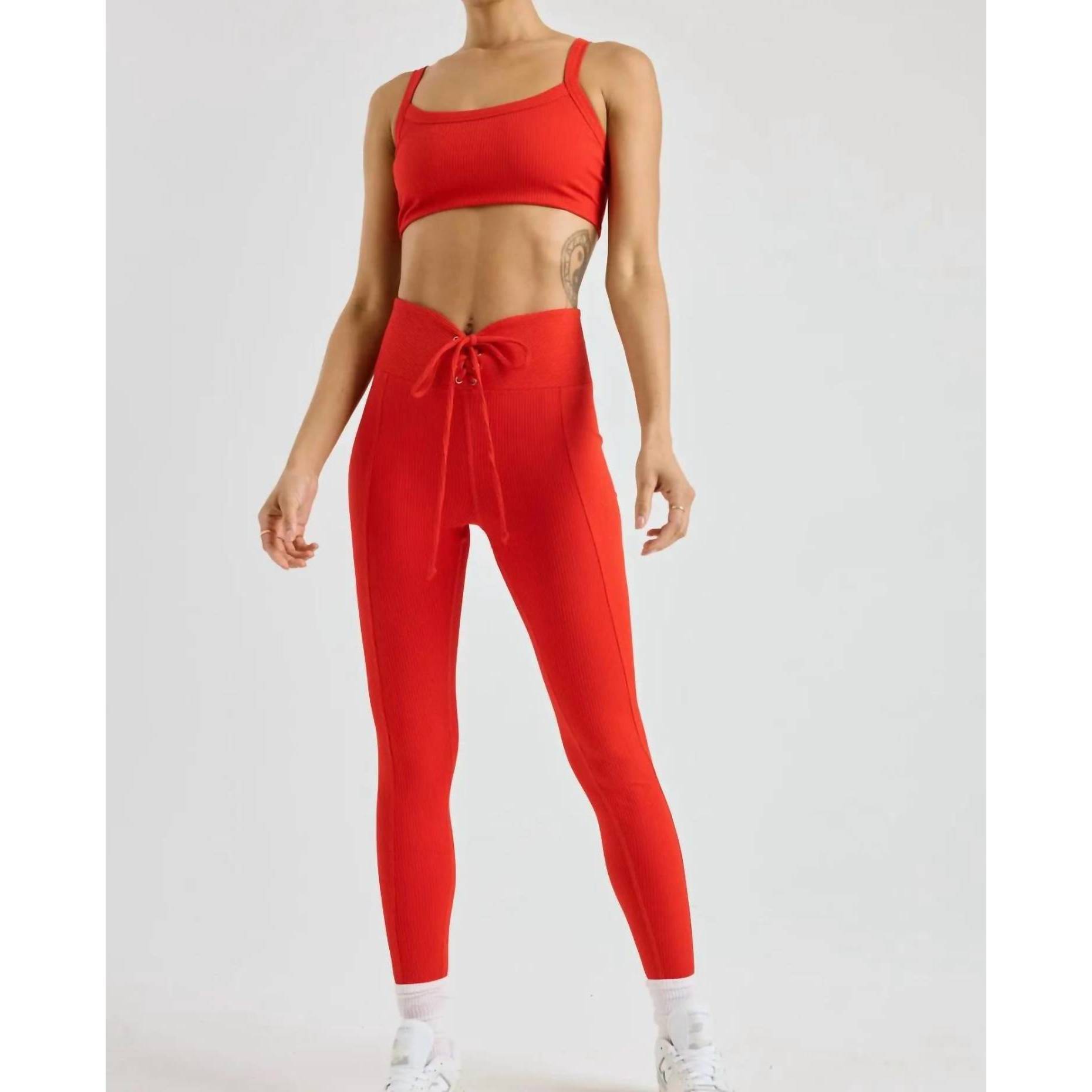 New Year Of Ours Ribbed Football Leggings In Red